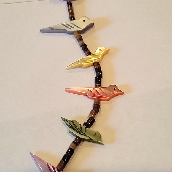 Hand Crafted Natural shell Heishi mother of pearl/onyx fetish necklace 1980s! - Picture 3 of 8